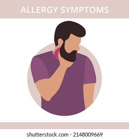 Seasonal Allergy. Man With A Sore Throat. Itchy Throat