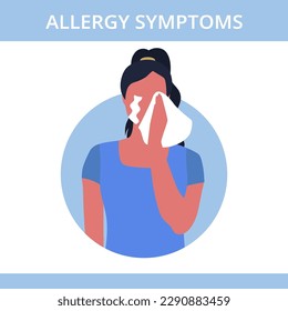 Seasonal allergy. Woman with teary eyes. pollen and flowers allergy