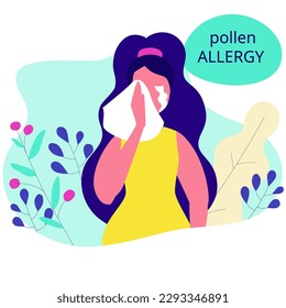 Seasonal allergy. Woman with teary eyes. pollen and flowers allergy
