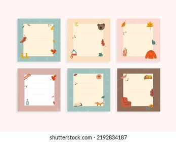 Seasonal Autumn Elements on Empty Planner Paper Set Background with Cute Bear,Fox,
