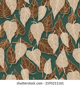 seasonal autumn fallen yellowed leaves vector seamless pattern for fabrics, prints, packaging and cards