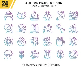 Seasonal autumn in gradient outline icon set.Vector illustration of fall season elements