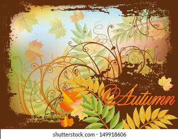 Seasonal autumn invitation card, vector illustration