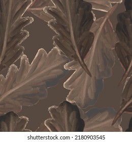 seasonal autumn large dried oak leaves vector seamless pattern