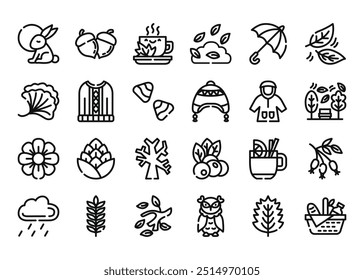 Seasonal autumn in outline icon set.Vector illustration of fall season elements