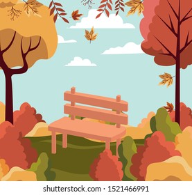 seasonal autumn park landscape scene vector illustration design