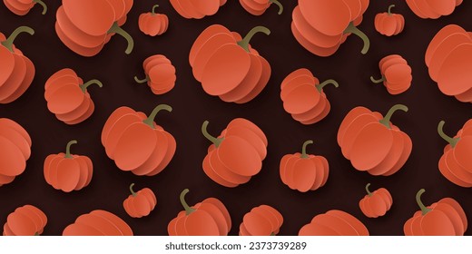 Seasonal autumn pumpkin seamless pattern. Background with decorative 3d orange pumpkins paper cut design for presentation, banner, cover, web, flyer, card, sale, poster, slide and social media