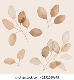 Seasonal autumn watercolor leaves paintings symbolized amazing autumn nature. Beautiful abstract aquarelle drawings set