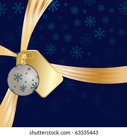 seasonal background with gold christmas ribbon and decorations