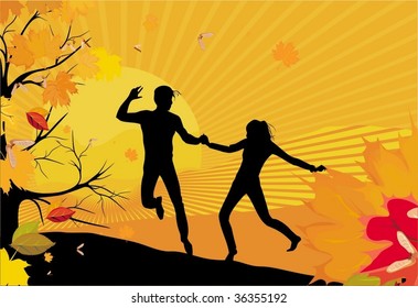 Seasonal background with gold falling leaves