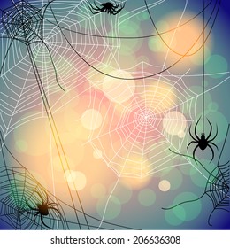 Seasonal background with spiders and web. Place for text