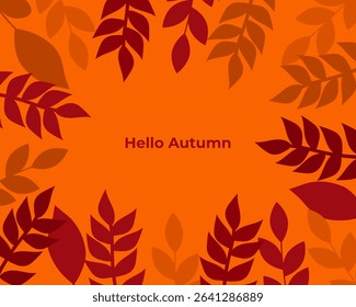 Seasonal banner "Hello, autumn" with a vivid image of autumn leaves and other autumn elements. Vector illustration.