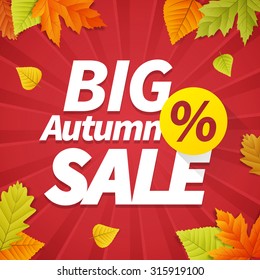 Seasonal big autumn sale business background with colored leafs. editable. vector.