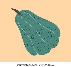 Seasonal blue pumpkin. Farm grown organic autumn icon. Fall vegetable festival in mid October. Ripe harvest, healthy food succulent, plants sticker. Hand drawn cartoon flat vector illustration