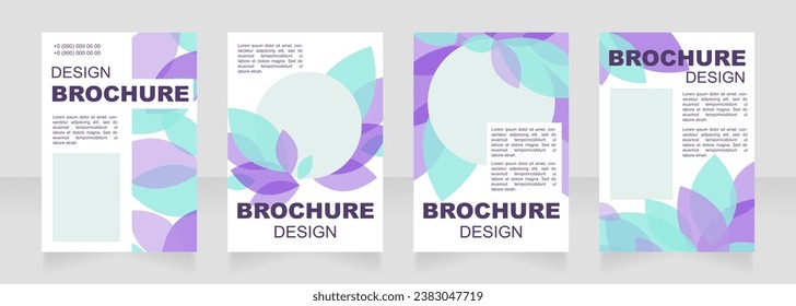 Seasonal blue and puprle blank brochure layout design. Leaves decor. Vertical poster template set with empty copy space for text. Premade corporate reports collection. Editable flyer paper pages