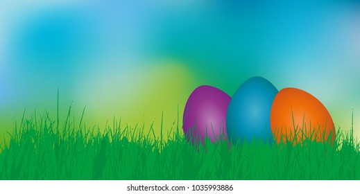 Seasonal bokeh background, Easter eggs on a blurred background, vector illustration