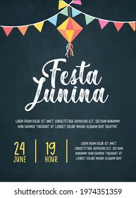 Seasonal brazil june party banner invite on blackboard. Festa junina. EPS VECTOR 03
