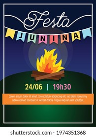 Seasonal brazil june party banner with bonfire. Festa junina. EPS VECTOR 05