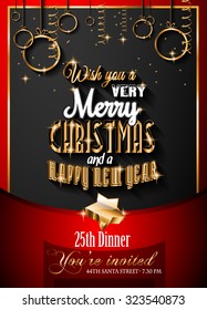Seasonal Christmas Background for your Christmas Flyers, dinner invitations, festive posters, restaurant menu cover, book cover,promotional depliant, Elegant greetings cards and so on.