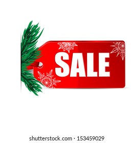 Seasonal Christmas Sale. Red Price Tag With Percent Discount Isolated On White Background.New Year Clearance.vector