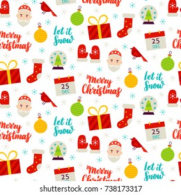 Seasonal Christmas Seamless Pattern. Vector Illustration. Winter Holiday Background.