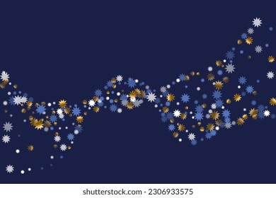 Seasonal Christmas star holiday pattern illustration. Gold blue white shiny decoration. Banner starburst background. Christmas star shape shimmer. Sky magical decor.