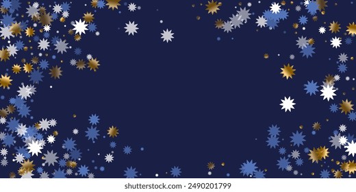 Seasonal Christmas star vector pattern illustration. Gold blue white sparkle confetti. Poster starburst background. Christmas star icon shimmer. Award traditional explosion.