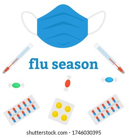 Seasonal cold or flu. Set of flat images. Vector illustration