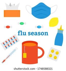 Seasonal cold or flu. Set of flat images. Vector illustration