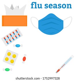 Seasonal cold or flu. Set of flat images. Vector illustration