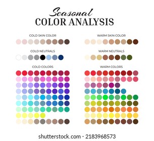 Seasonal Color Analysis Palette with Cold and Warm Color Swatches for Every Color, Neutrals, Skin Shades