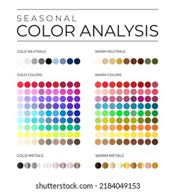 Seasonal Color Analysis Palette With Cold And Warm Color Swatches For Neutrals, Metals And Tint Shades