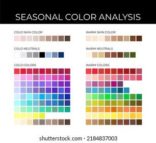 Seasonal Color Analysis Palette with Cold and Warm Color Swatches, Neutrals, Skin Shades