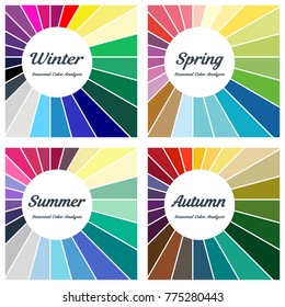 Seasonal color analysis. Set of different types of female appearance. Winter, Spring, Summer, Autumn 