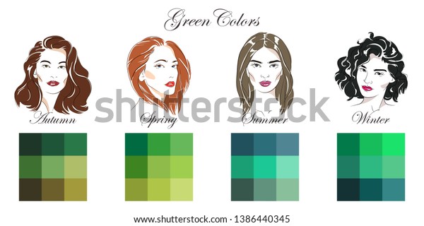 Seasonal color analysis. Vector hand drawn girls with different types
