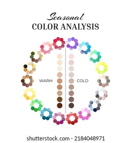 Seasonal Color Analysis Wheel Palette with Cold and Warm Colors and Skin Swatches