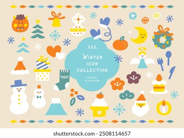 seasonal cute illustrations set winter