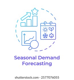 Seasonal demand forecasting blue gradient concept icon. Analyzing historical sales data. Benefit of MRP II. Round shape line illustration. Abstract idea. Graphic design. Easy to use in booklet