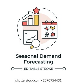 Seasonal demand forecasting multi color concept icon. Analyzing historical sales data. Benefit of MRP II. Round shape line illustration. Abstract idea. Graphic design. Easy to use in booklet