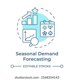 Seasonal demand forecasting soft blue concept icon. Analyzing historical sales data. Benefit of MRP II. Round shape line illustration. Abstract idea. Graphic design. Easy to use in booklet