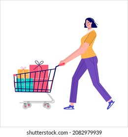 Seasonal discount website sale banner with people holding shopping bag. Promotion of online store loyalty program, bonus, reward, discount card, coupon or voucher. Modern flat vector for advertisement