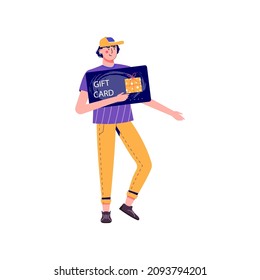 Seasonal discount website sale banner with people holding shopping bag. Promotion of online store loyalty program, bonus, reward, discount card, coupon or voucher. Modern flat vector for advertisement