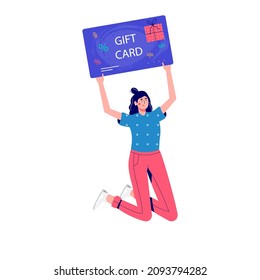 Seasonal discount website sale banner with people holding shopping bag. Promotion of online store loyalty program, bonus, reward, discount card, coupon or voucher. Modern flat vector for advertisement