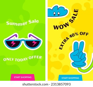Seasonal discounts for clients, summer sale and reduction of price only today. Extra forty percent off. Start shopping now. Promotional banners for shops and stores. Vector in flat style illustration