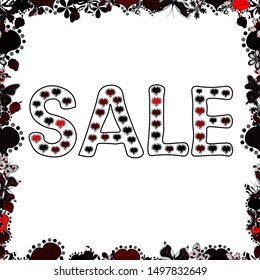 Seasonal discounts set. Picture in brown, black and white colors. Seamless pattern. Sale. Ornate vector colorful elements frame. Lettering.