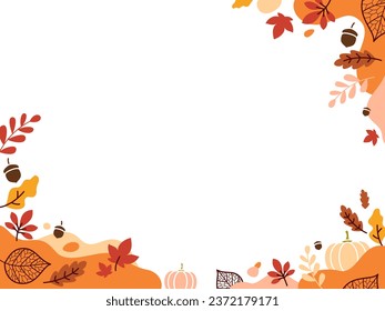 Seasonal fall background with abstract wavy shapes and fall themed leaves and decoration.