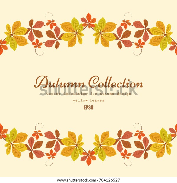 Seasonal fall background, autumn vector frame with\
border of yellow chestnut\
leaves