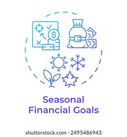 Seasonal financial goals blue gradient concept icon. Holidays and special events. Shopping. Retail strategy. Round shape line illustration. Abstract idea. Graphic design. Easy to use in presentation