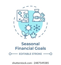 Seasonal financial goals soft blue concept icon. Holidays and special events. Shopping. Retail strategy. Round shape line illustration. Abstract idea. Graphic design. Easy to use in presentation