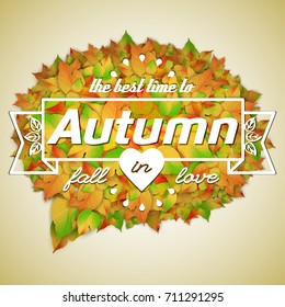 Seasonal floral autumn template with frame birch and maple leaves on light background isolated vector illustration
